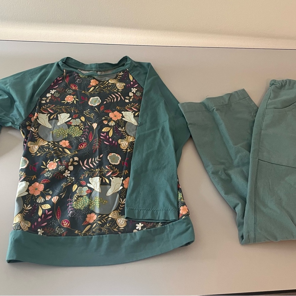 Women's Teal Floral Raglan Top and Pants Set